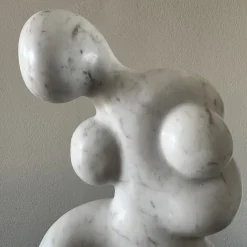 Contrazione White Carrara Marble Sculpture on Granite Base by Piero Speranza