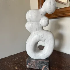 Contrazione White Carrara Marble Sculpture on Granite Base by Piero Speranza
