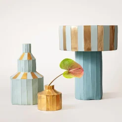 Coppa Ninfea Corteccia D2/Verde Azzurro Chiaro Centerpiece with Gold Accents