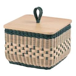 Coralia Square Blue and Natural Wicker Box with Wood Lid