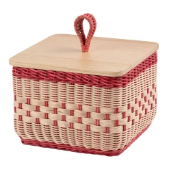 Coralia Square Pink and Natural Wicker Box with Wood Lid
