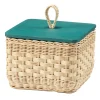 Coralia Square Wicker Box with Peacock Blue Lid