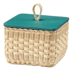 Coralia Square Wicker Box with Peacock Blue Lid