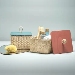 Coralia Square Wicker Box with Peacock Blue Lid