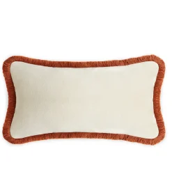 Couple Rectangle Brick Red And White Velvet Happy Cushion