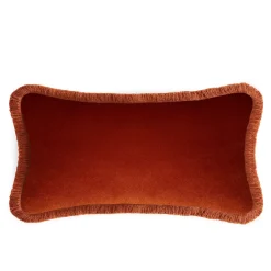 Couple Rectangle Brick Red And White Velvet Happy Cushion