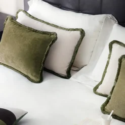 Couple Rectangle Green And White Velvet Happy Cushion
