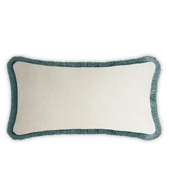 Couple Rectangle Teal And White Velvet Happy Cushion