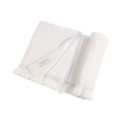 Cream and Baby Blue 100% Cashmere Baby Blanket with short fringes