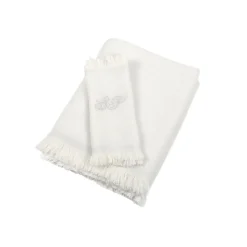 Cream and Baby Blue 100% Cashmere Baby Blanket with short fringes