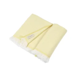 Cream and Lemon Yellow 100% Cashmere Baby Blanket with short fringes
