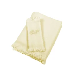 Cream and Lemon Yellow 100% Cashmere Baby Blanket with short fringes
