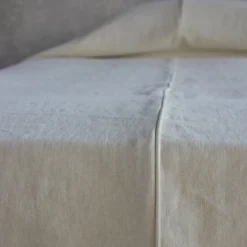 Cream Heavy Linen Bed Cover with Piping