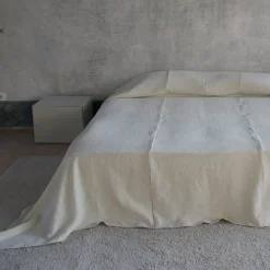 Cream Heavy Linen Bed Cover with Piping