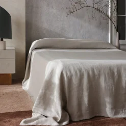 Cream Heavy Linen Bed Cover with Piping