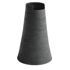 Cut High Smoked Black Ceramic Vase