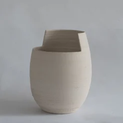 Cut Medium Light Sand Ceramic Vase