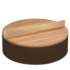 Dama Large Brown Ashwood And Leather Round Box