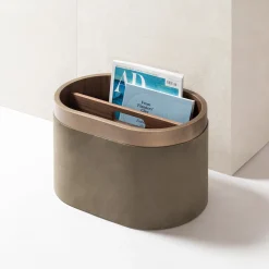 Dama Walnut & Smoke Leather Wrap Magazine Holder