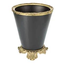 Dark Brass Waste Basket with Ornate Base