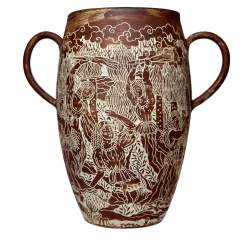 Death Of Orpheus Red Stoneware Vase With Handles