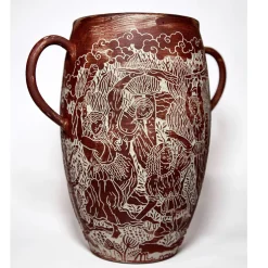 Death Of Orpheus Red Stoneware Vase With Handles