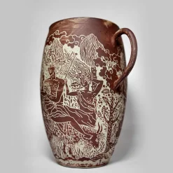 Death Of Orpheus Red Stoneware Vase With Handles