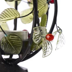 Decorative Wood Candle Holder Centerpiece with Glass Berries and Leaves No. 2