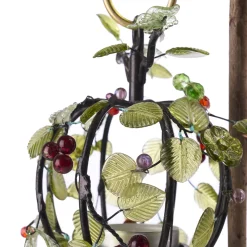 Decorative Wood Candle Holder Centerpiece with Glass Berries and Leaves No. 2