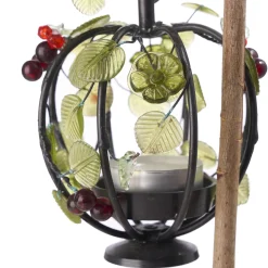 Decorative Wood Candle Holder Centerpiece with Glass Berries and Leaves No. 2