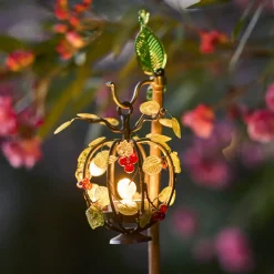 Decorative Wood Candle Holder Centerpiece with Glass Berries and Leaves No. 3