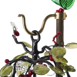 Decorative Wood Candle Holder Centerpiece with Glass Berries and Leaves No. 1