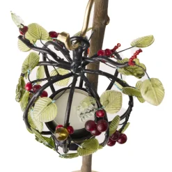 Decorative Wood Candle Holder Centerpiece with Glass Berries and Leaves No. 1