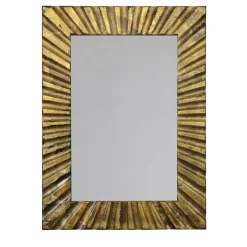 Deep Rectangular Grooved Bronze-Leaf Wooden Wall Mirror