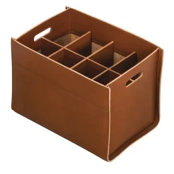Delta Rectangular 6-Compartment Basket in Caramel Leather