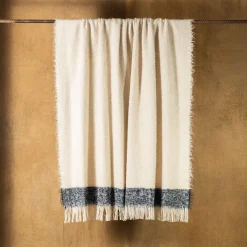 Druig Fringed Beige & Blue Blanket