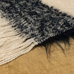 Druig Fringed Beige & Blue Blanket