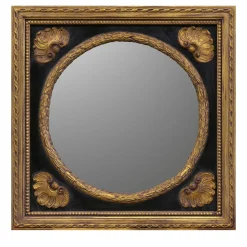 Ebony and Gold Round Wall Mirror