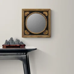 Ebony and Gold Round Wall Mirror