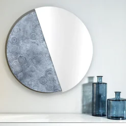 Eclisse Round Mirror Decorated With Silver Spatulated Resin