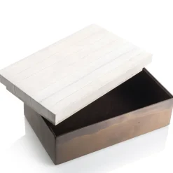 Eel Leather And Burnished Brass Box with Lid