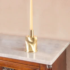 Elegant short Brushed Brass Candlestick Holder