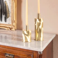 Elegant short Brushed Brass Candlestick Holder