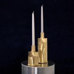Elegant Tall Brushed Brass Candlestick Holder