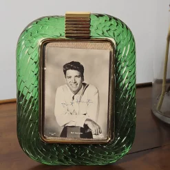 Emerald Green Twisted Glass with Glossy Brass Structure Frame