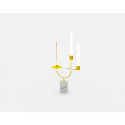 Equilibrista White Carrara and Yellow Candle and Incense Holder