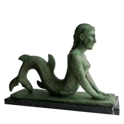 Etruscan Siren Bronze Ceramic Sculpture on marquinia Marble base