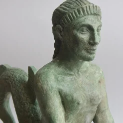Etruscan Siren Bronze Ceramic Sculpture on marquinia Marble base