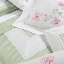 Eucalipto Green and White Cotton Satin Bedding Set