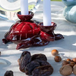 Fiamme Bestiali Burgundy Turtle Ceramic Candleholder